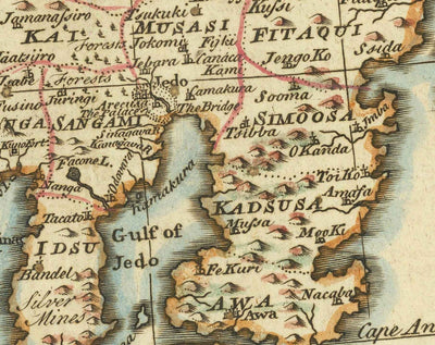 Antiguo mapa de Japón realizado por Bowen en 1744 - Tokio, Kioto, Osaka, Honshu, Shikoku, Kyushu, Kamchatka, Asia Oriental