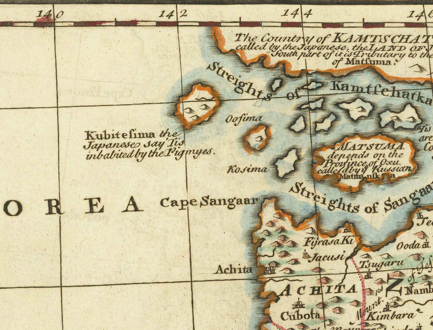 Antiguo mapa de Japón realizado por Bowen en 1744 - Tokio, Kioto, Osaka, Honshu, Shikoku, Kyushu, Kamchatka, Asia Oriental
