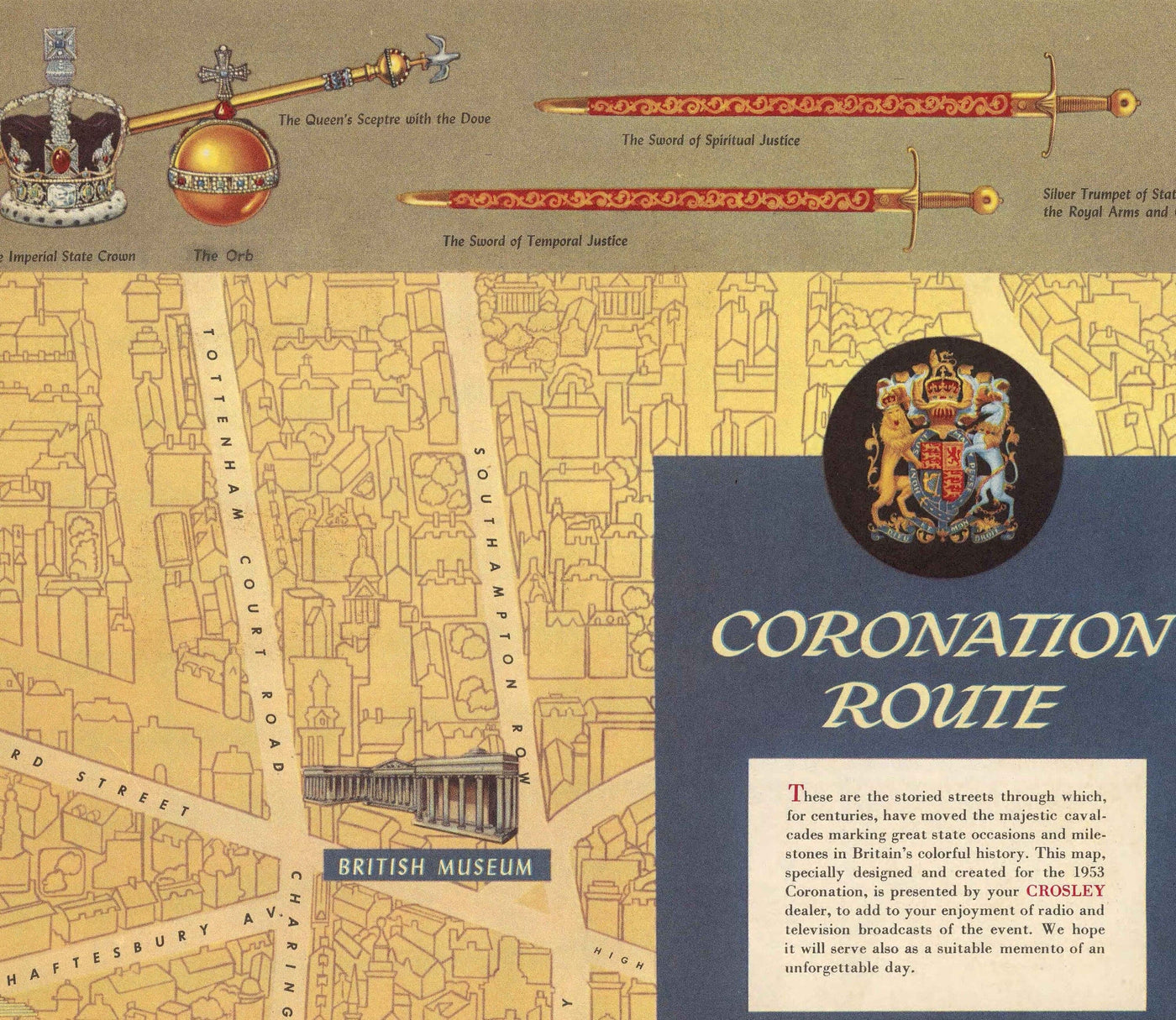 Alter bildlicher Plan der Krönung der Königin in London, 1953 von Crosley - HM Elizabeth II, Royal Familie, Westminster 