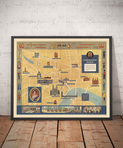 Alter bildlicher Plan der Krönung der Königin in London, 1953 von Crosley - HM Elizabeth II, Royal Familie, Westminster 