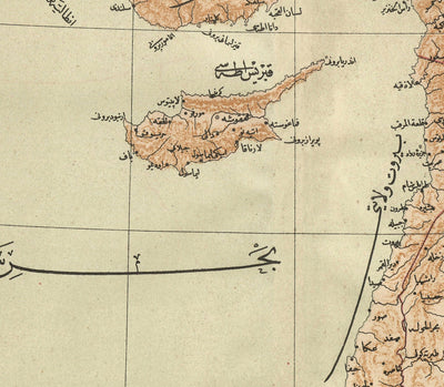Old Arabic Map of Turkey by Hafız Ali Eşref, 1893 - Cyprus, Syria, Palestine, Ottoman Empire, Black Sea, Anatolia