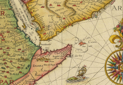 Mapa antiguo de Oriente Medio y Asia, 1596 por Linschoten - India, Irán, Afganistán, Pakistán, Persia, Arabia, Bangladesh