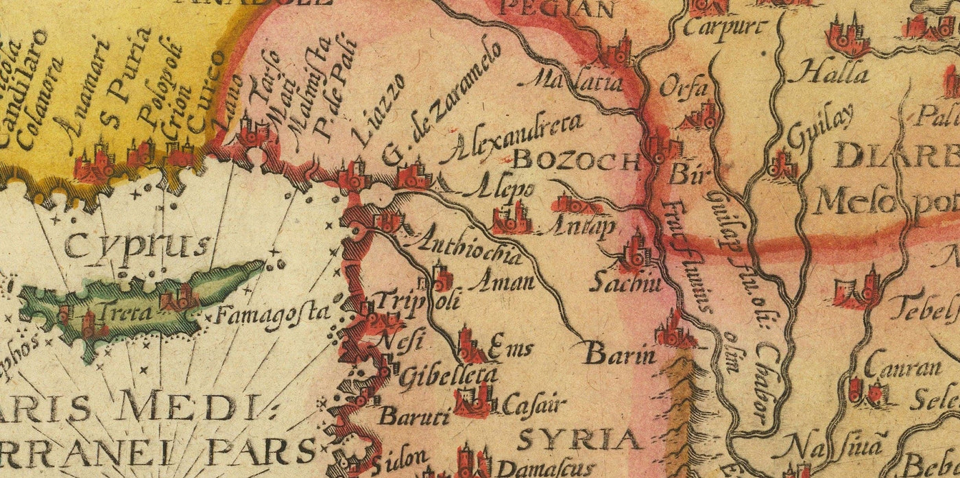 Mapa antiguo de Oriente Medio y Asia, 1596 por Linschoten - India, Irán, Afganistán, Pakistán, Persia, Arabia, Bangladesh