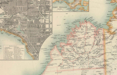 Ancienne carte d'Australie, 1911 par Johnston - NSW, Sydney, Queensland, Brisbane, Melbourne, Adelaide, Perth, Hobart