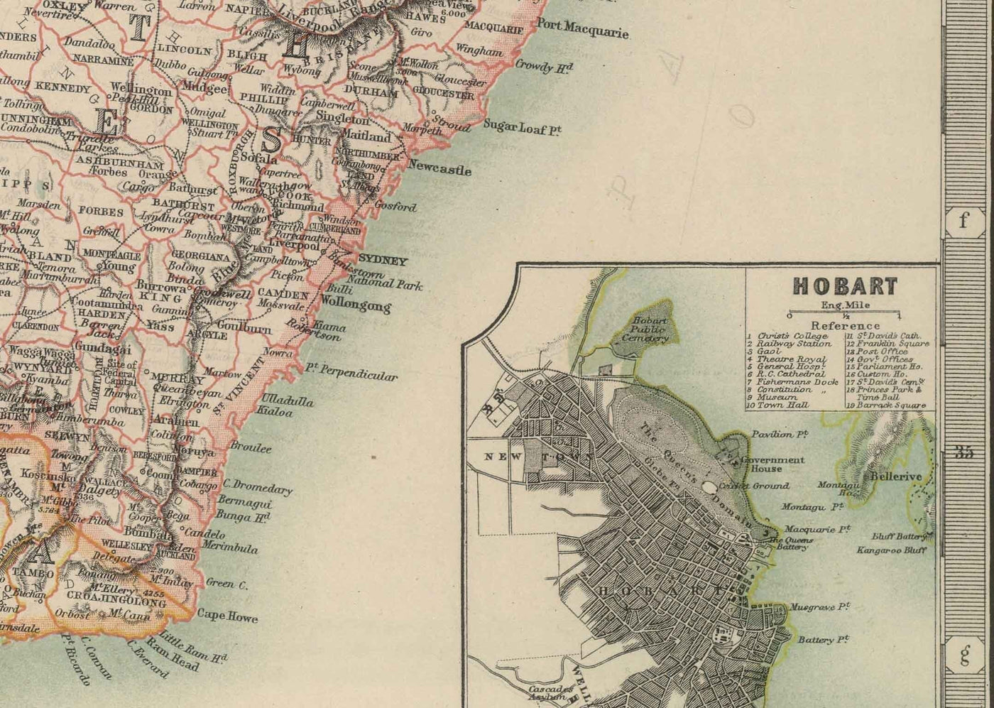 Ancienne carte d'Australie, 1911 par Johnston - NSW, Sydney, Queensland, Brisbane, Melbourne, Adelaide, Perth, Hobart