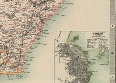Ancienne carte d'Australie, 1911 par Johnston - NSW, Sydney, Queensland, Brisbane, Melbourne, Adelaide, Perth, Hobart