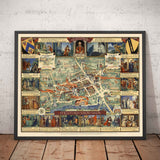Alter bildlicher Stadtplan von Stratford Upon Avon, 1948 von Kerry Lee - Shakespeare, Theater, Stücke, Nash's Haus, Dichterdenkmäler 