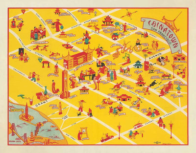 Alte Karte von Chinatown in San Francisco, 1939 - Grant Avenue, Stockton, Clay, Washington Street, St. Mary's Square 