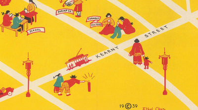 Alte Karte von Chinatown in San Francisco, 1939 - Grant Avenue, Stockton, Clay, Washington Street, St. Mary's Square 