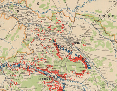 Old Champagne Vineyard Map, France, 1944 by Louis Larmat - Reims, Epernay, Troyes, Chatau-Thierry, Bar-Sur-Seine