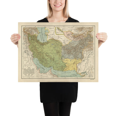 Old Arabic Map of Iran, Pakistan, Afghanistan and Uzbekistan in 1891 - Arabia, Kuwait, Persian Gulf, Caspian Sea, USSR