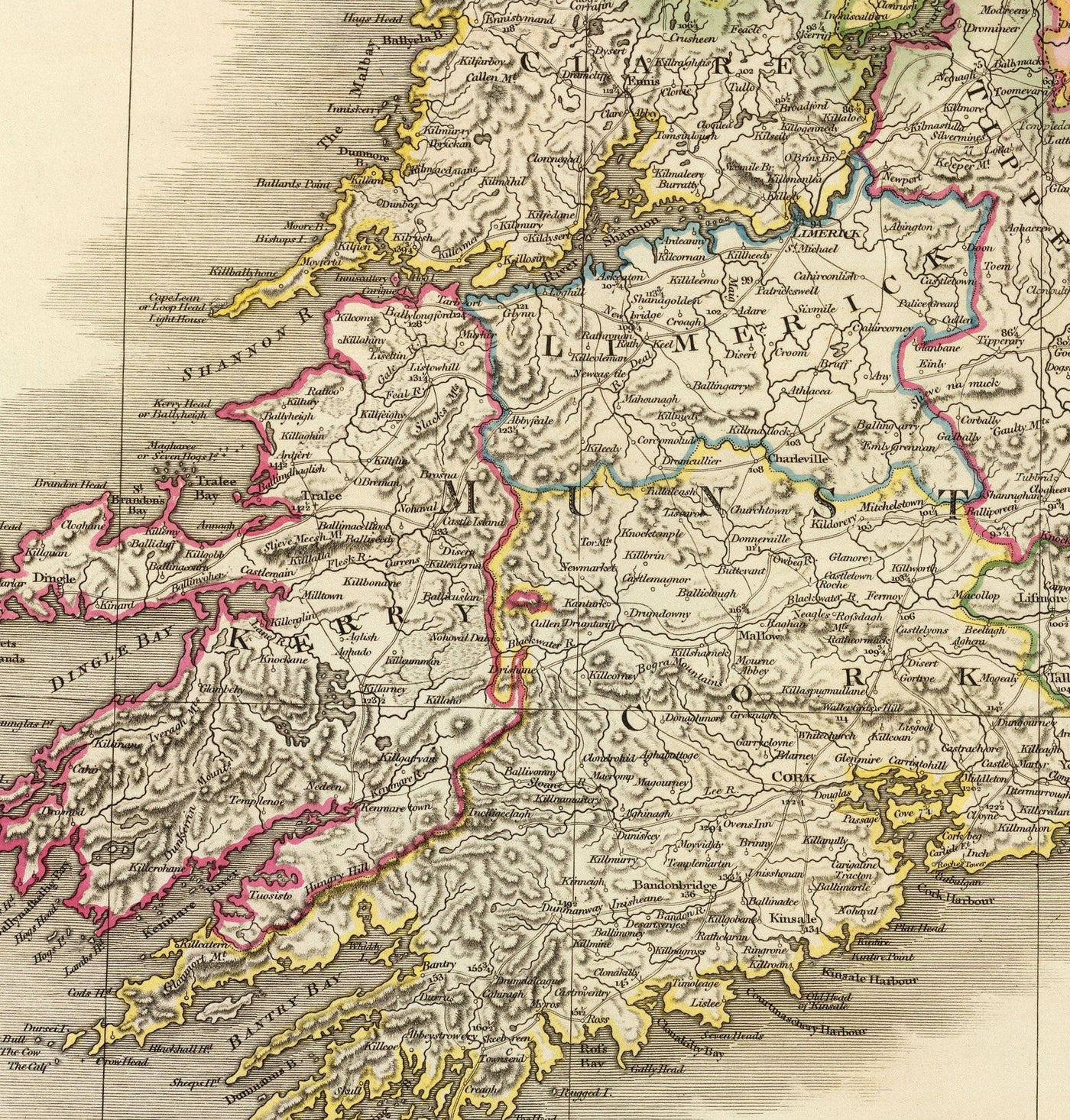 Ancienne Carte d'Irlande en 1798 par W. Faden - Rare Couleur Atlas Carte - Dublin, Belfast, Cork