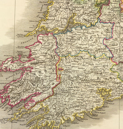 Ancienne Carte d'Irlande en 1798 par W. Faden - Rare Couleur Atlas Carte - Dublin, Belfast, Cork