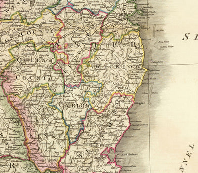 Ancienne Carte d'Irlande en 1798 par W. Faden - Rare Couleur Atlas Carte - Dublin, Belfast, Cork