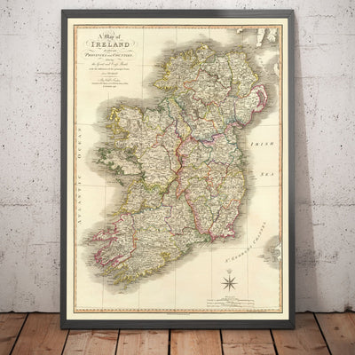 Ancienne Carte d'Irlande en 1798 par W. Faden - Rare Couleur Atlas Carte - Dublin, Belfast, Cork