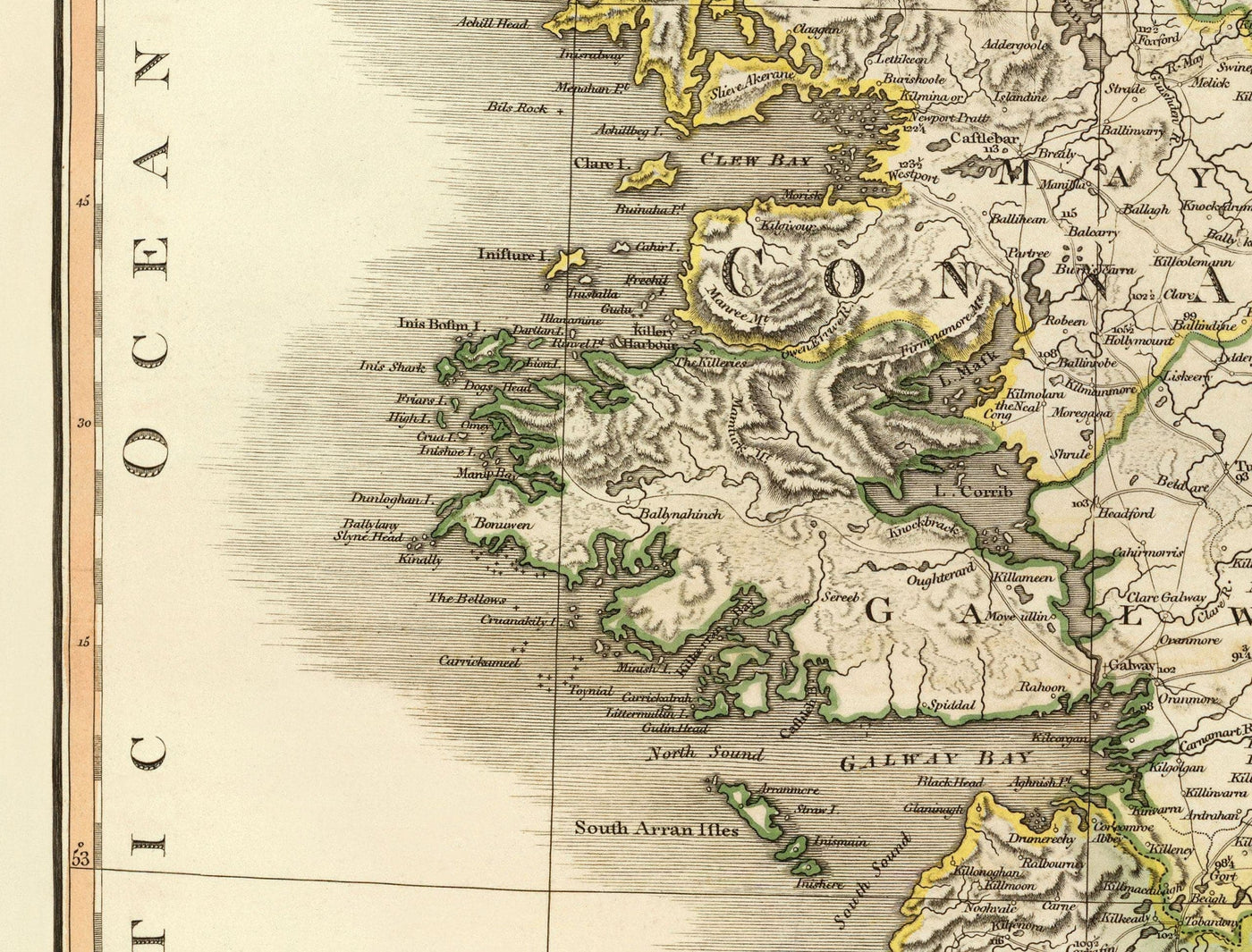 Ancienne Carte d'Irlande en 1798 par W. Faden - Rare Couleur Atlas Carte - Dublin, Belfast, Cork