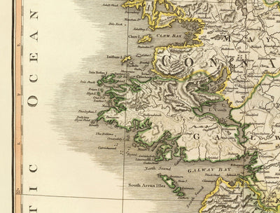 Ancienne Carte d'Irlande en 1798 par W. Faden - Rare Couleur Atlas Carte - Dublin, Belfast, Cork