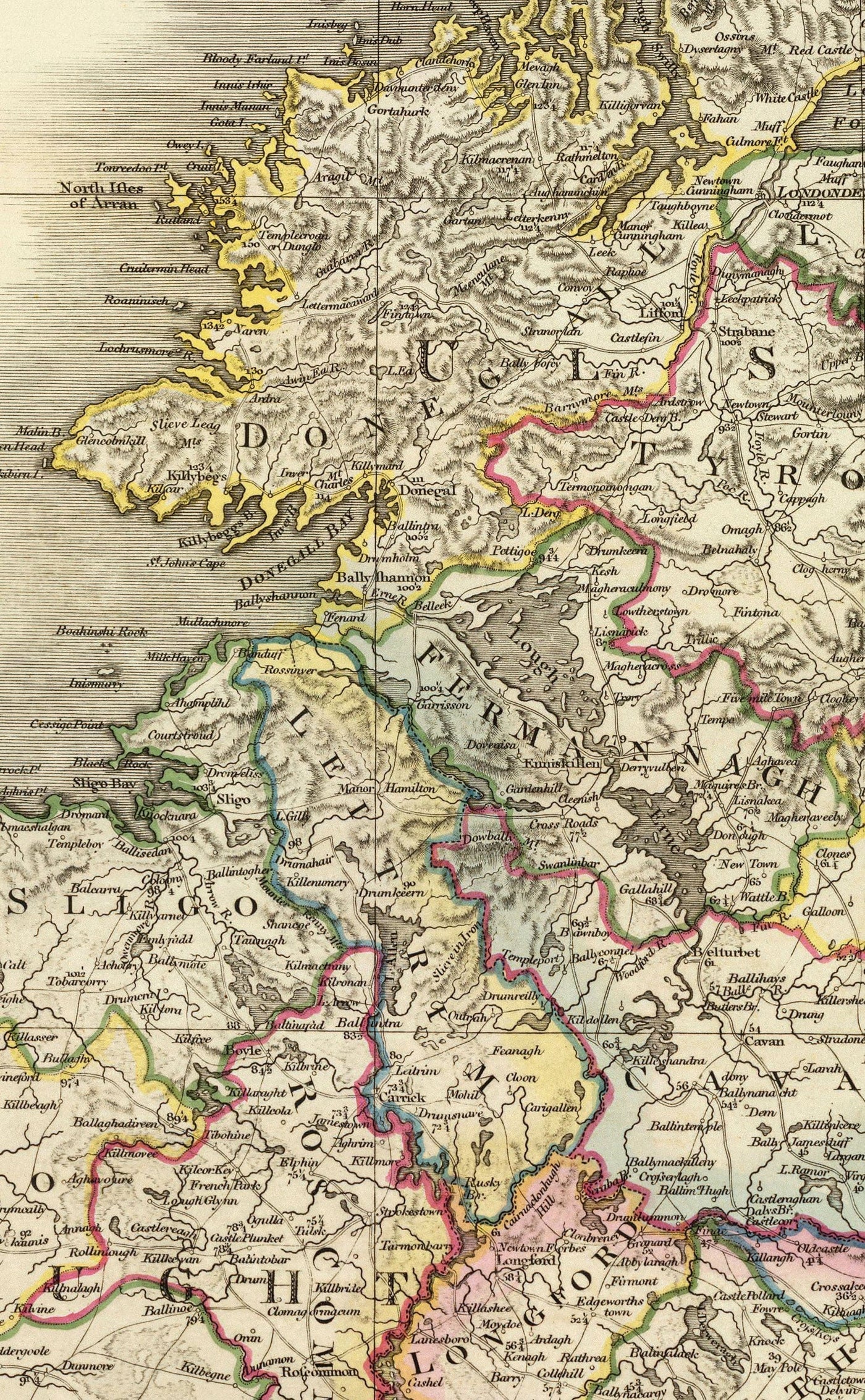 Ancienne Carte d'Irlande en 1798 par W. Faden - Rare Couleur Atlas Carte - Dublin, Belfast, Cork