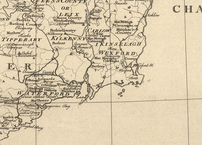 Ancienne carte d'Irlande Noms de famille, 1795 - O'Neill, O'Brien, O'Leary, O'Sullivan, O'Conor, O'Flaherty, O'Dowd, etc.