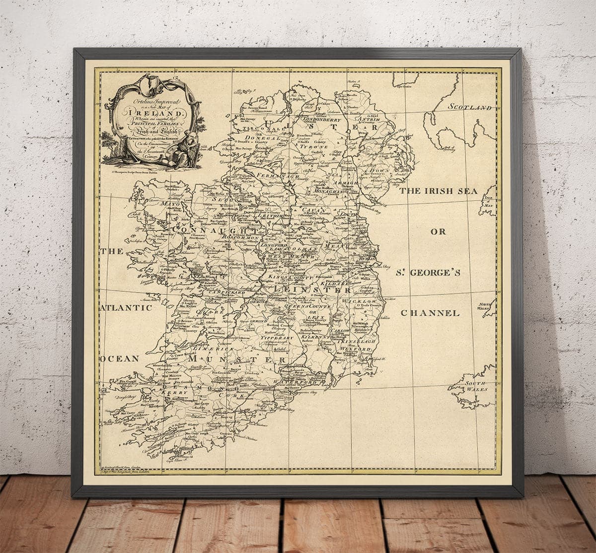 Ancienne carte d'Irlande Noms de famille, 1795 - O'Neill, O'Brien, O'Leary, O'Sullivan, O'Conor, O'Flaherty, O'Dowd, etc.