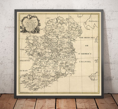 Ancienne carte d'Irlande Noms de famille, 1795 - O'Neill, O'Brien, O'Leary, O'Sullivan, O'Conor, O'Flaherty, O'Dowd, etc.