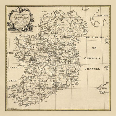 Ancienne carte d'Irlande Noms de famille, 1795 - O'Neill, O'Brien, O'Leary, O'Sullivan, O'Conor, O'Flaherty, O'Dowd, etc.