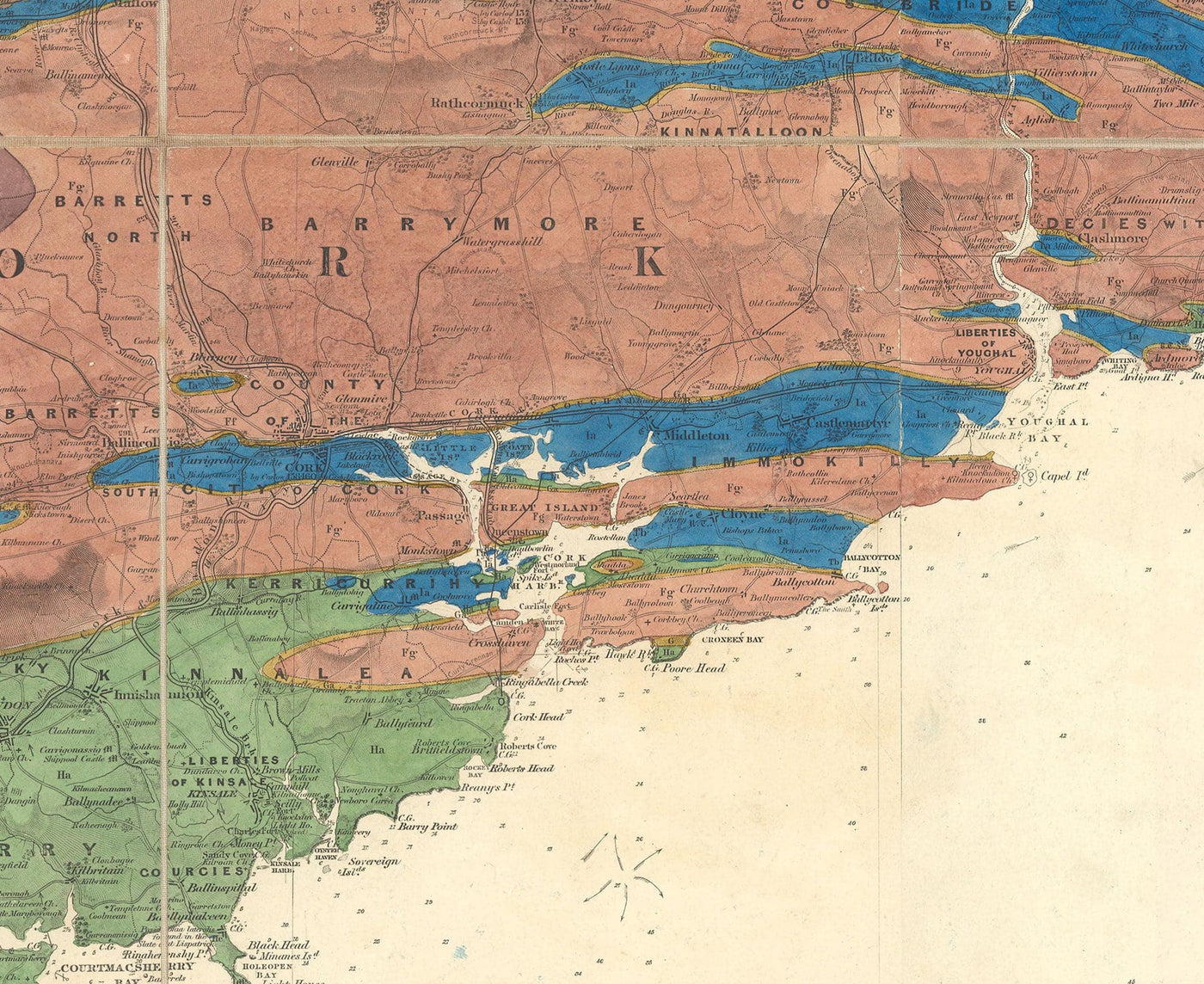 Large Old Geological Map of Ireland, 1837 by Richard John Griffith for the Railway Commissioners