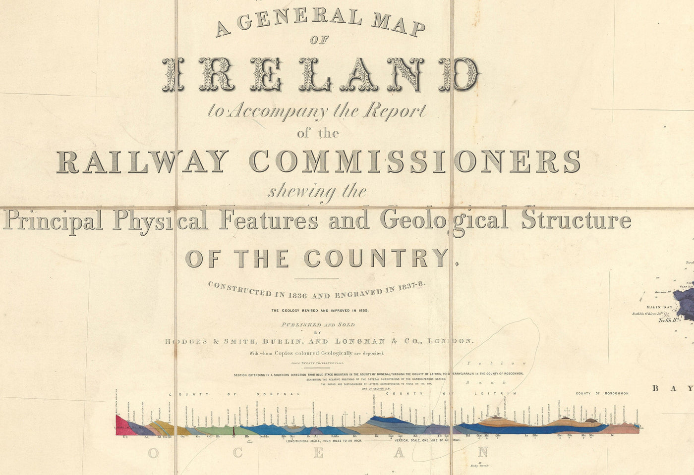 Large Old Geological Map of Ireland, 1837 by Richard John Griffith for the Railway Commissioners