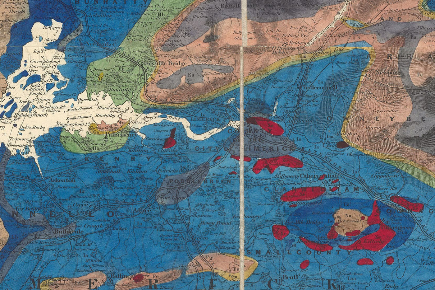 Large Old Geological Map of Ireland, 1837 by Richard John Griffith for the Railway Commissioners