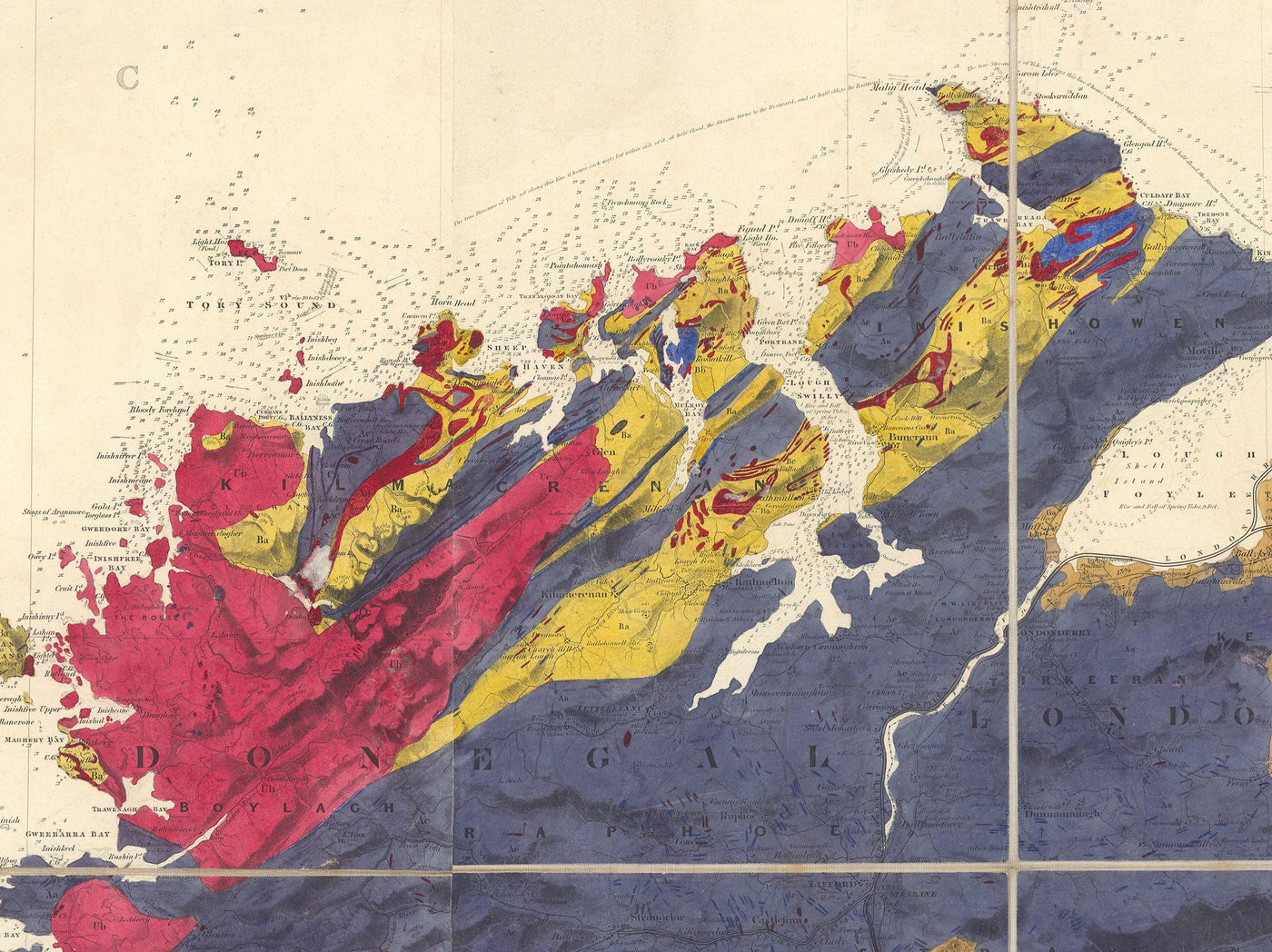 Large Old Geological Map of Ireland, 1837 by Richard John Griffith for the Railway Commissioners