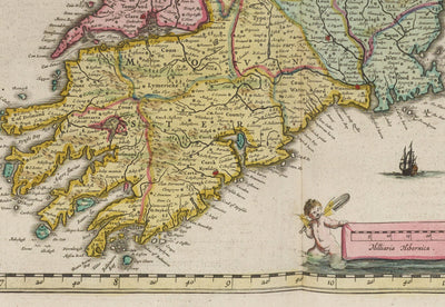 Mapa antiguo de Irlanda, Hibernia en 1654 por Joan Blaeu del Teatro Orbis Terrarum Sive Atlas Novus - Islas Británicas
