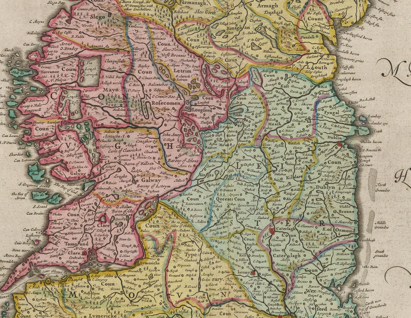 Mapa antiguo de Irlanda, Hibernia en 1654 por Joan Blaeu del Teatro Orbis Terrarum Sive Atlas Novus - Islas Británicas