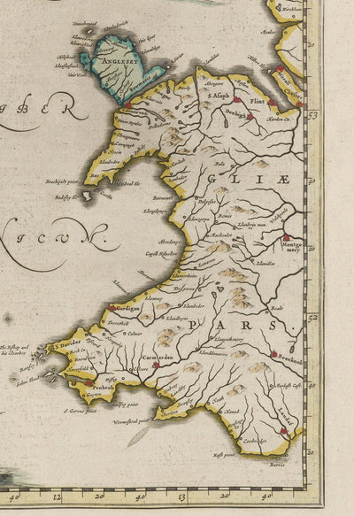 Mapa antiguo de Irlanda, Hibernia en 1654 por Joan Blaeu del Teatro Orbis Terrarum Sive Atlas Novus - Islas Británicas