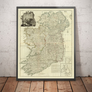 Viejo mapa de Irlanda en 1790 por John Rocque - Rare Grande Grow Chart