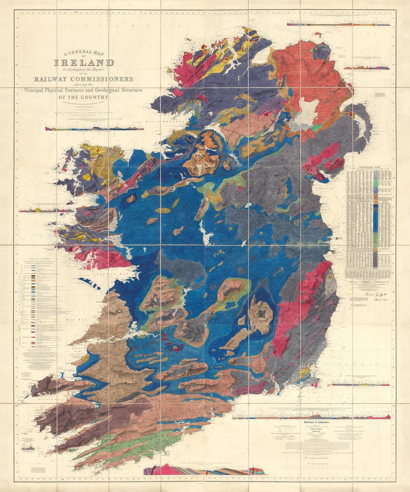 Large Old Geological Map of Ireland, 1837 by Richard John Griffith for the Railway Commissioners