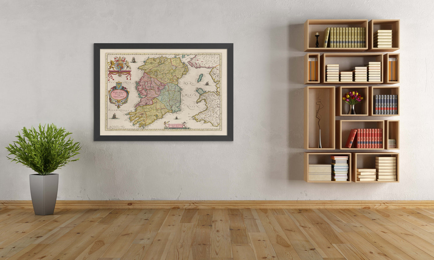Mapa antiguo de Irlanda, Hibernia en 1654 por Joan Blaeu del Teatro Orbis Terrarum Sive Atlas Novus - Islas Británicas