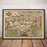 Mappa antica dell'Isola di Wight, 1611 di John Speed - Newport, Ride, Cowes, Sandown, Shanklin 
