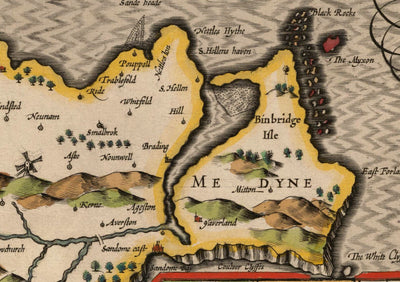 Alte Karte der Isle of Wight, 1611 von John Speed - Newport, Ride, Cowes, Sandown, Shanklin 