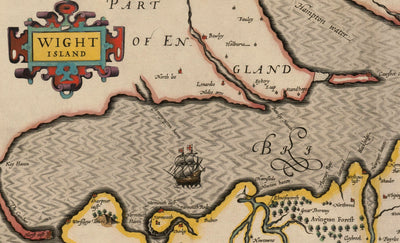 Alte Karte der Isle of Wight, 1611 von John Speed - Newport, Ride, Cowes, Sandown, Shanklin 