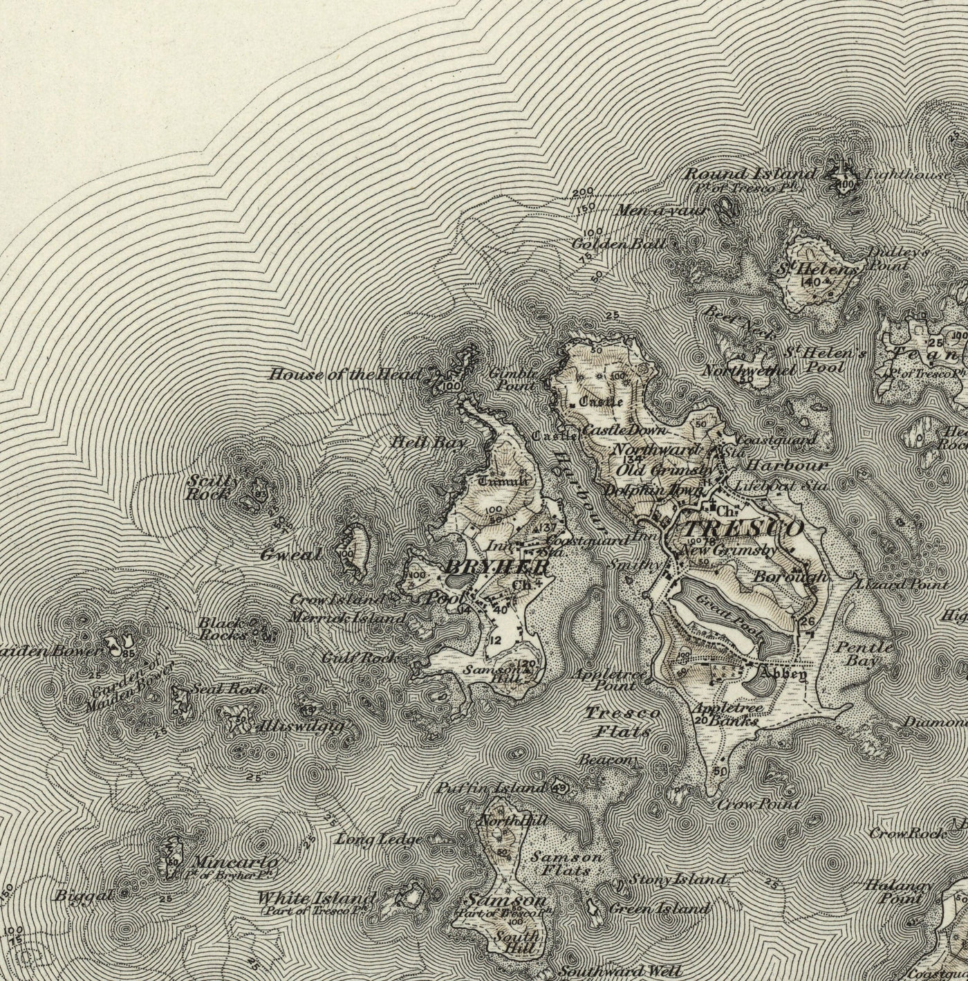 Old Map of Isles of Scilly, 1896 - St Mary, Martin, Agnes, Tresco, Bryher & Other Islands