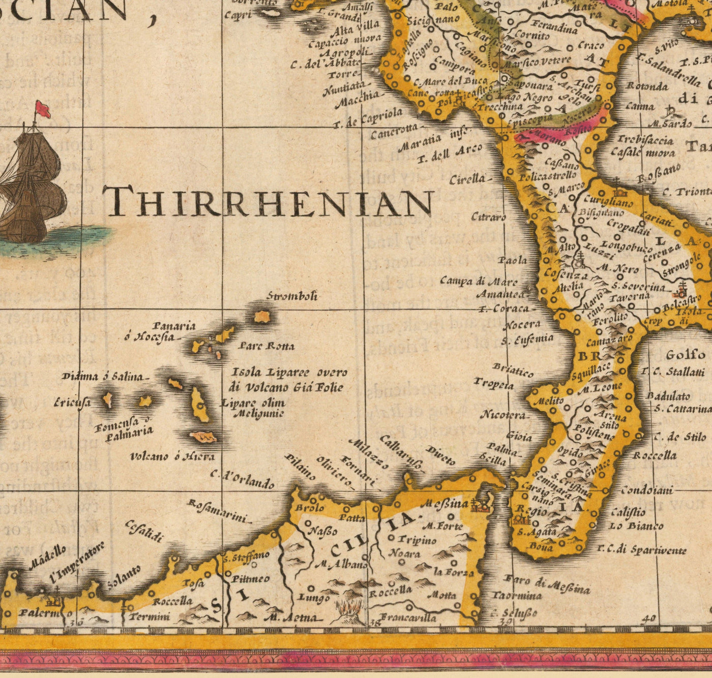 Viejo mapa a mano de Italia, 1627 por John Speed ​​- Córcega, Cerdeña, Sicilia, Venecia, Roma, el Papa