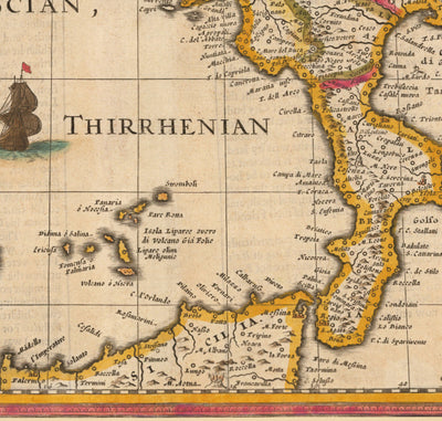 Viejo mapa a mano de Italia, 1627 por John Speed ​​- Córcega, Cerdeña, Sicilia, Venecia, Roma, el Papa