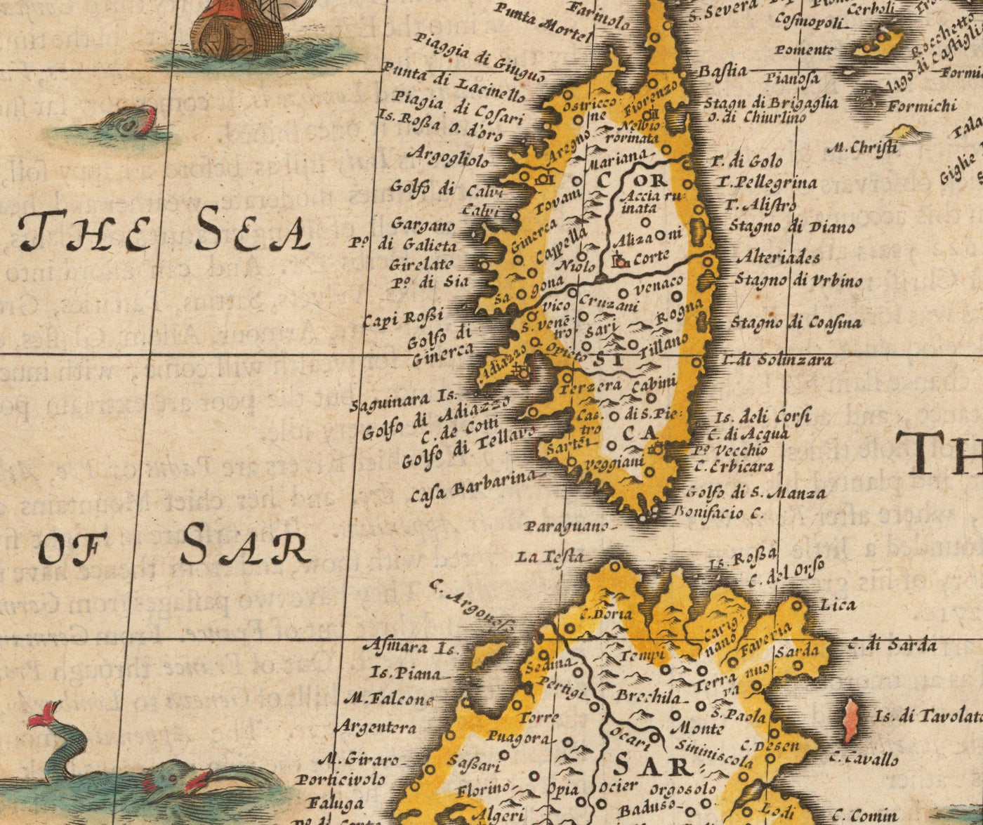 Viejo mapa a mano de Italia, 1627 por John Speed ​​- Córcega, Cerdeña, Sicilia, Venecia, Roma, el Papa