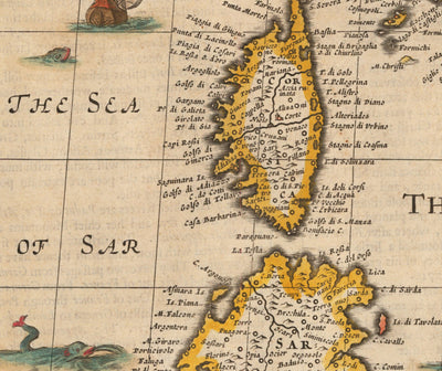 Viejo mapa a mano de Italia, 1627 por John Speed ​​- Córcega, Cerdeña, Sicilia, Venecia, Roma, el Papa