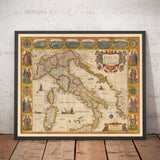 Antica mappa colorata a mano dell'Italia, 1627 di John Speed - Corsica, Sardegna, Sicilia, Venezia, Roma, Il Papa 