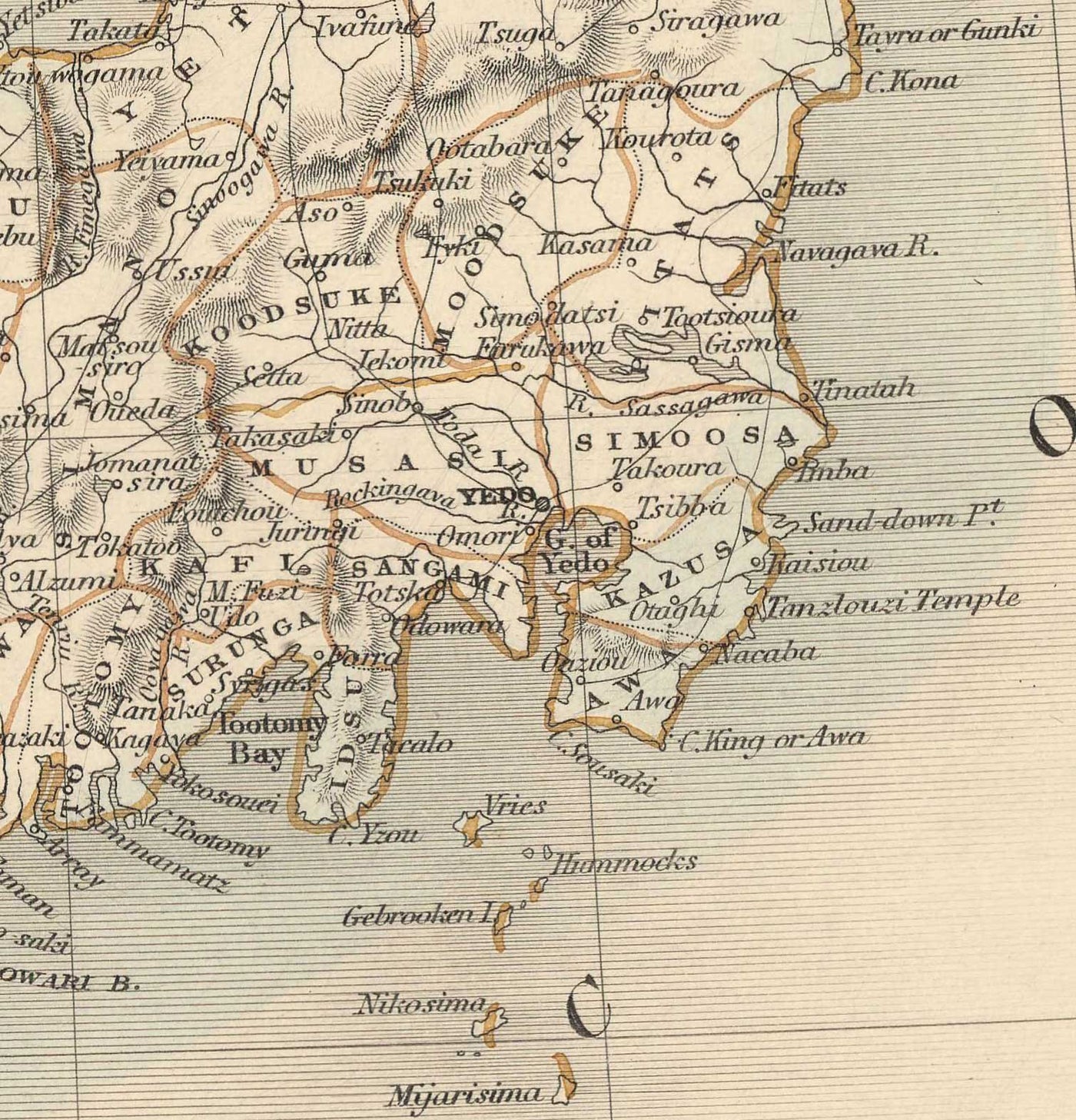 Old Map of Japan & Korea, 1851 by Tallis and Rapkin - Kyushu, Honshu, Shikoku, Hokkaido, Tokyo, Seoul
