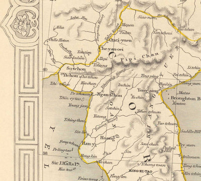 Old Map of Japan & Korea, 1851 by Tallis and Rapkin - Kyushu, Honshu, Shikoku, Hokkaido, Tokyo, Seoul