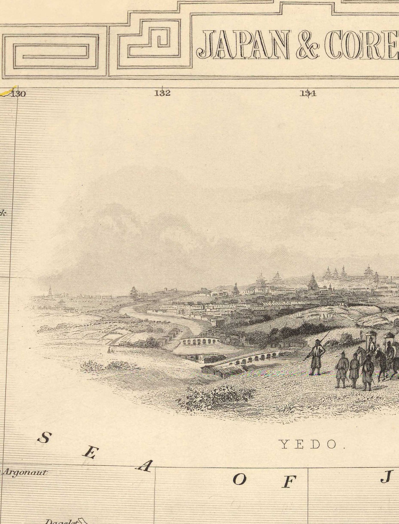 Old Map of Japan & Korea, 1851 by Tallis and Rapkin - Kyushu, Honshu, Shikoku, Hokkaido, Tokyo, Seoul