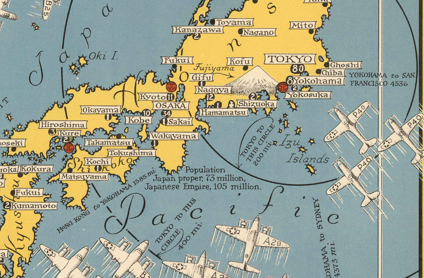 World War 2 "Japan the Target" Pictorial Map, 1942 by Ernest Dudley Chase - Illustrated Old WW2 Bombing Chart - China, Japan, Korea