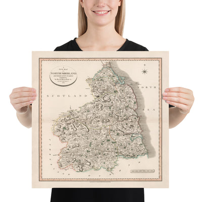 Old Map of Northumberland in 1801 by John Cary - Newcastle, Belford, Hexham, Haltwhistle, Durham